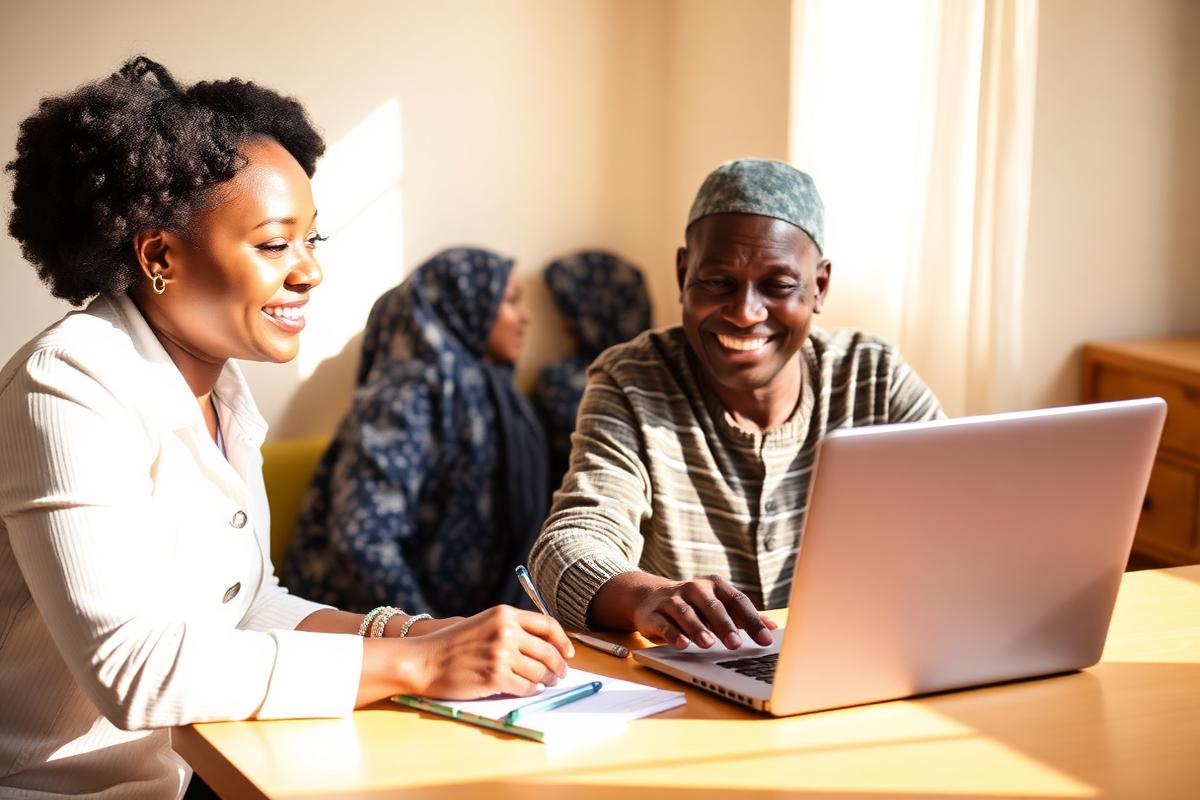 A care navigator reviewing support options with an adult at a sunlit desk